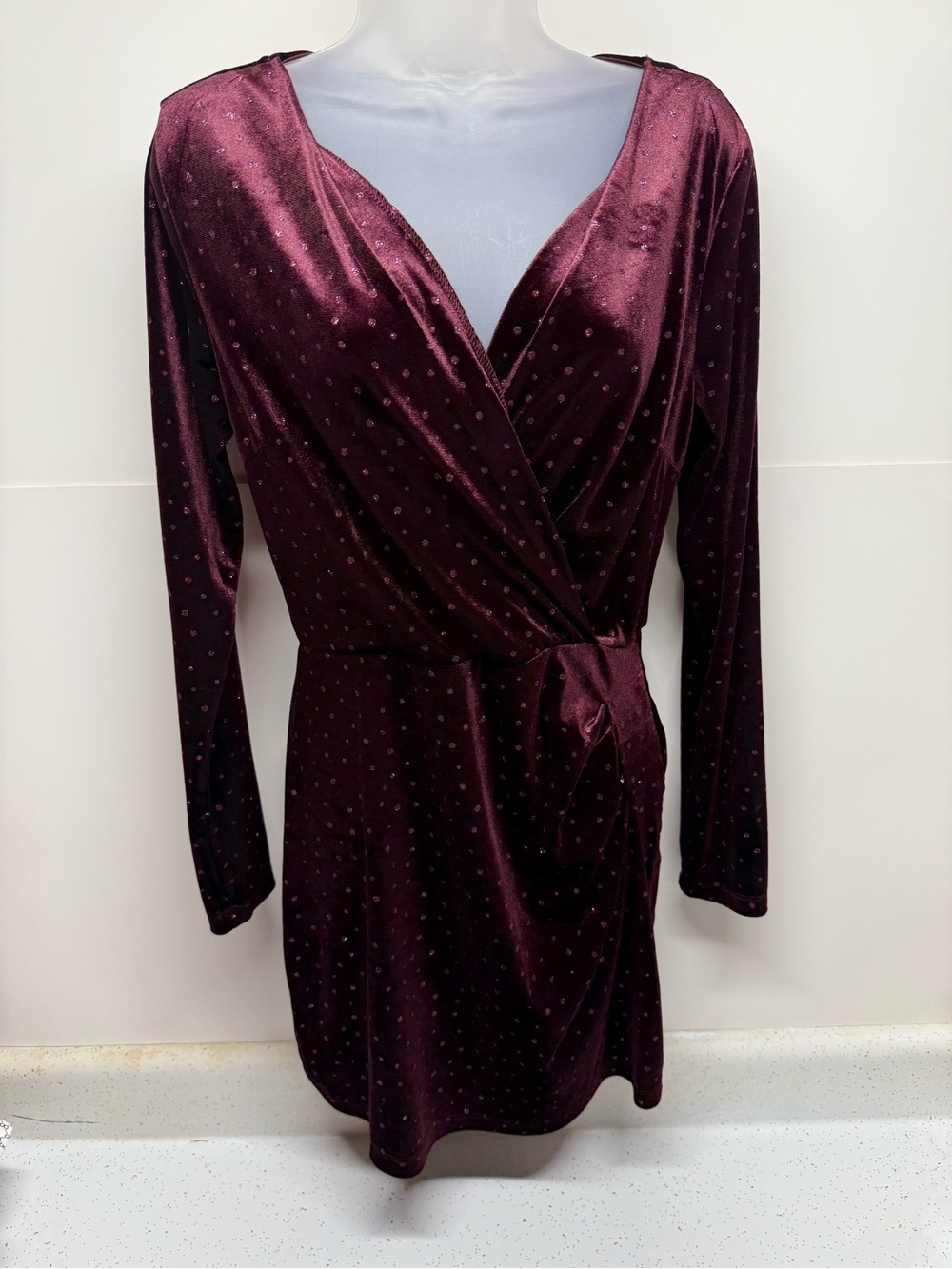 Speechless Velvet Wrap Dress in Deep Burgundy